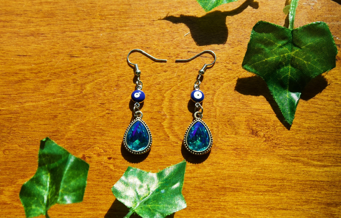 Evil Eye Aqua Earrings