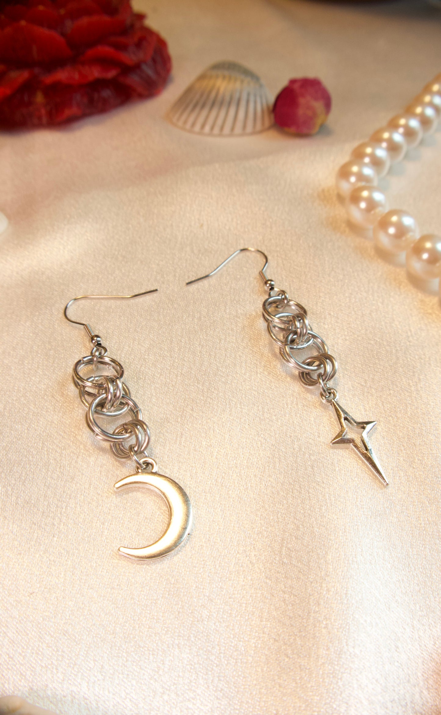 Moon & Stars Chainmail Earrings