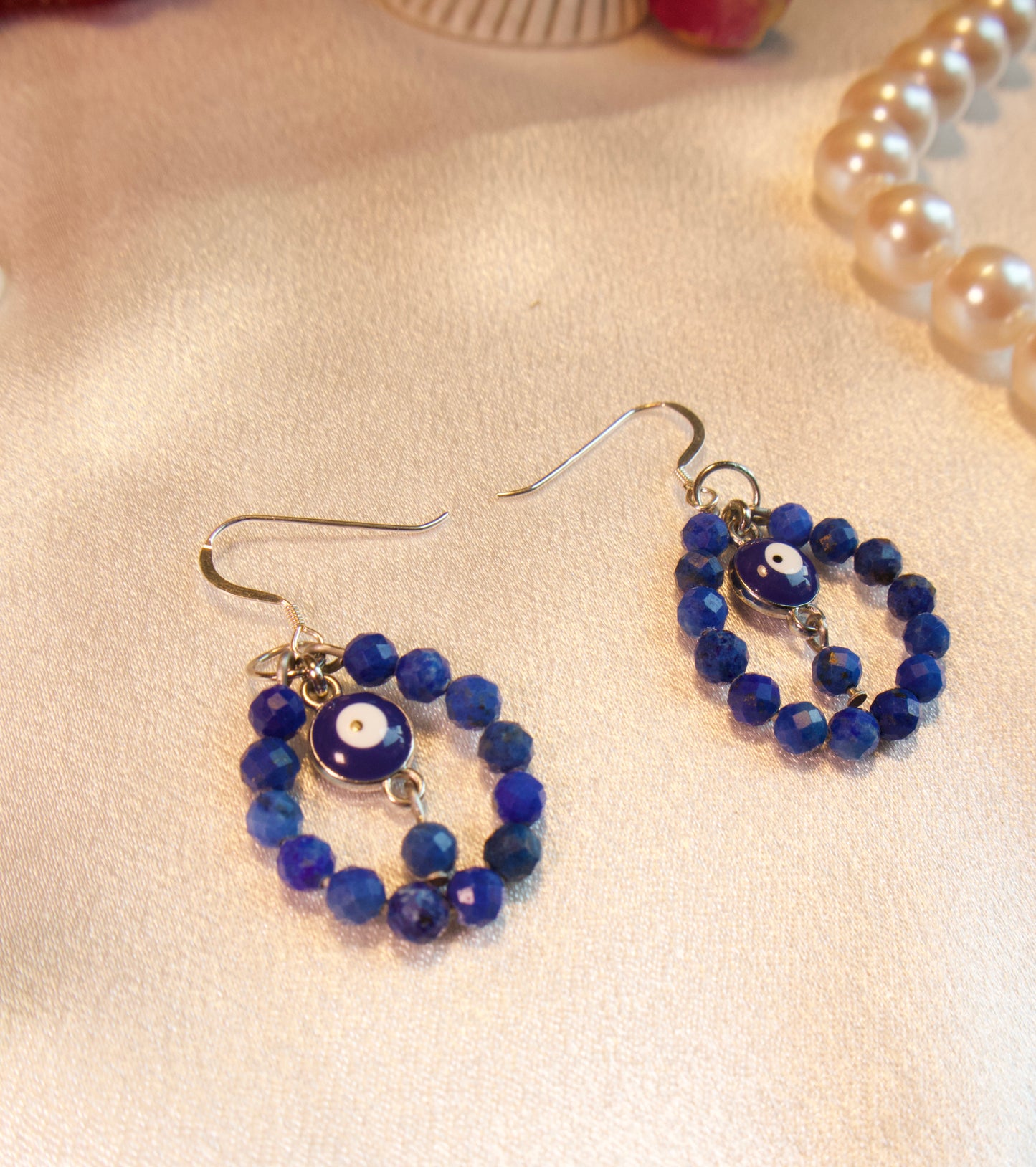 Lapis Lazuli Evil Eye Hoop Earrings