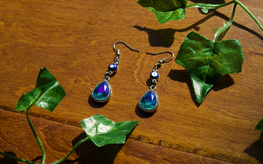 Evil Eye Aqua Earrings