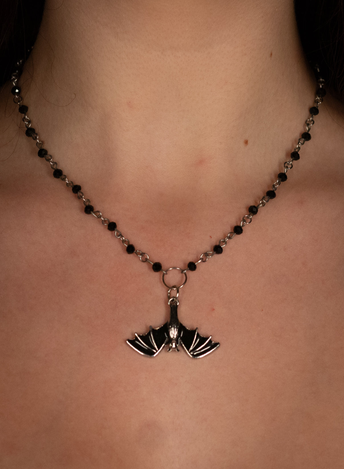 Black Bead Bat Necklace