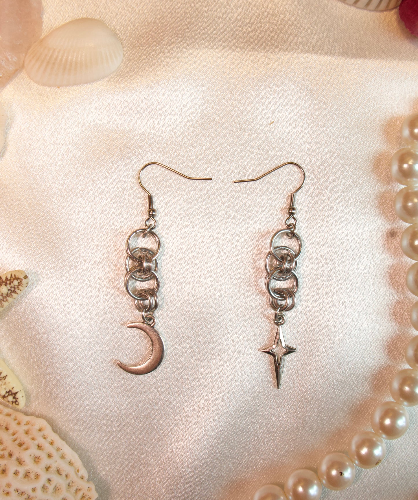 Moon & Stars Chainmail Earrings