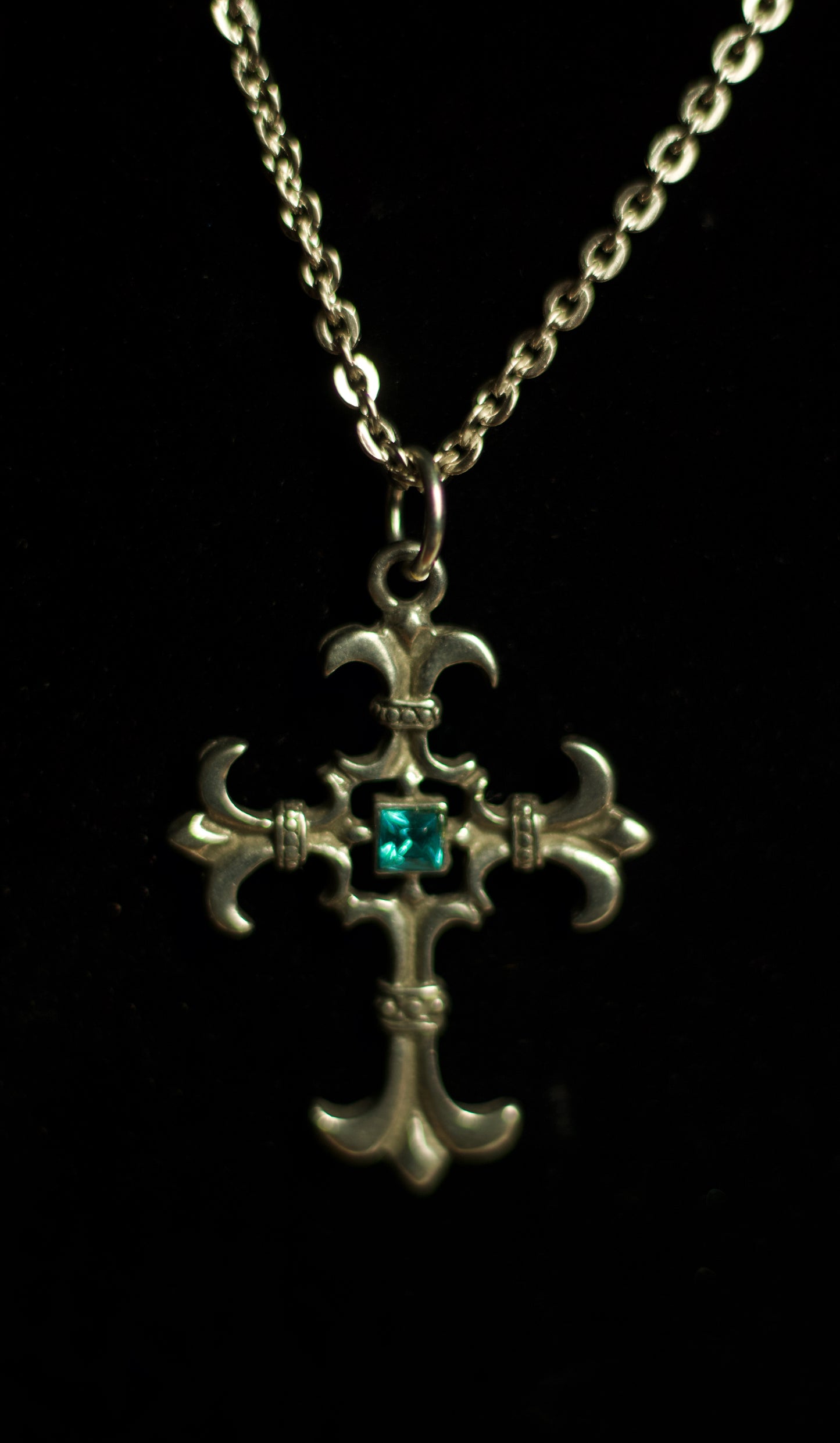 Blue Fluorite Gothic Crucifix Necklace