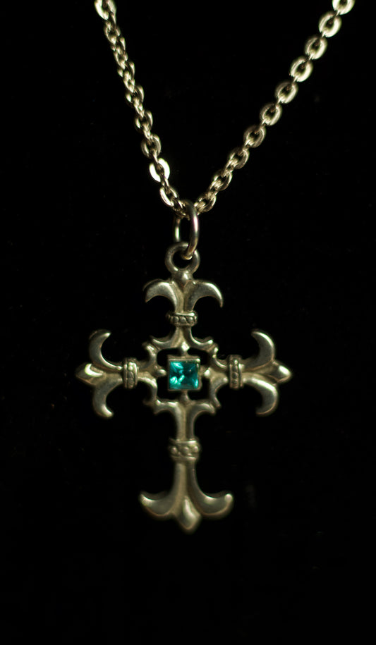 Blue Fluorite Gothic Crucifix Necklace