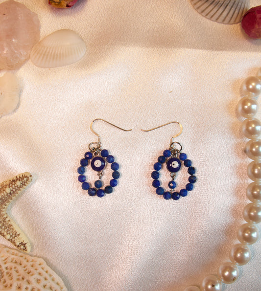 Lapis Lazuli Evil Eye Hoop Earrings
