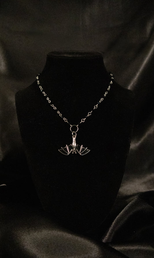 Black Bead Bat Necklace