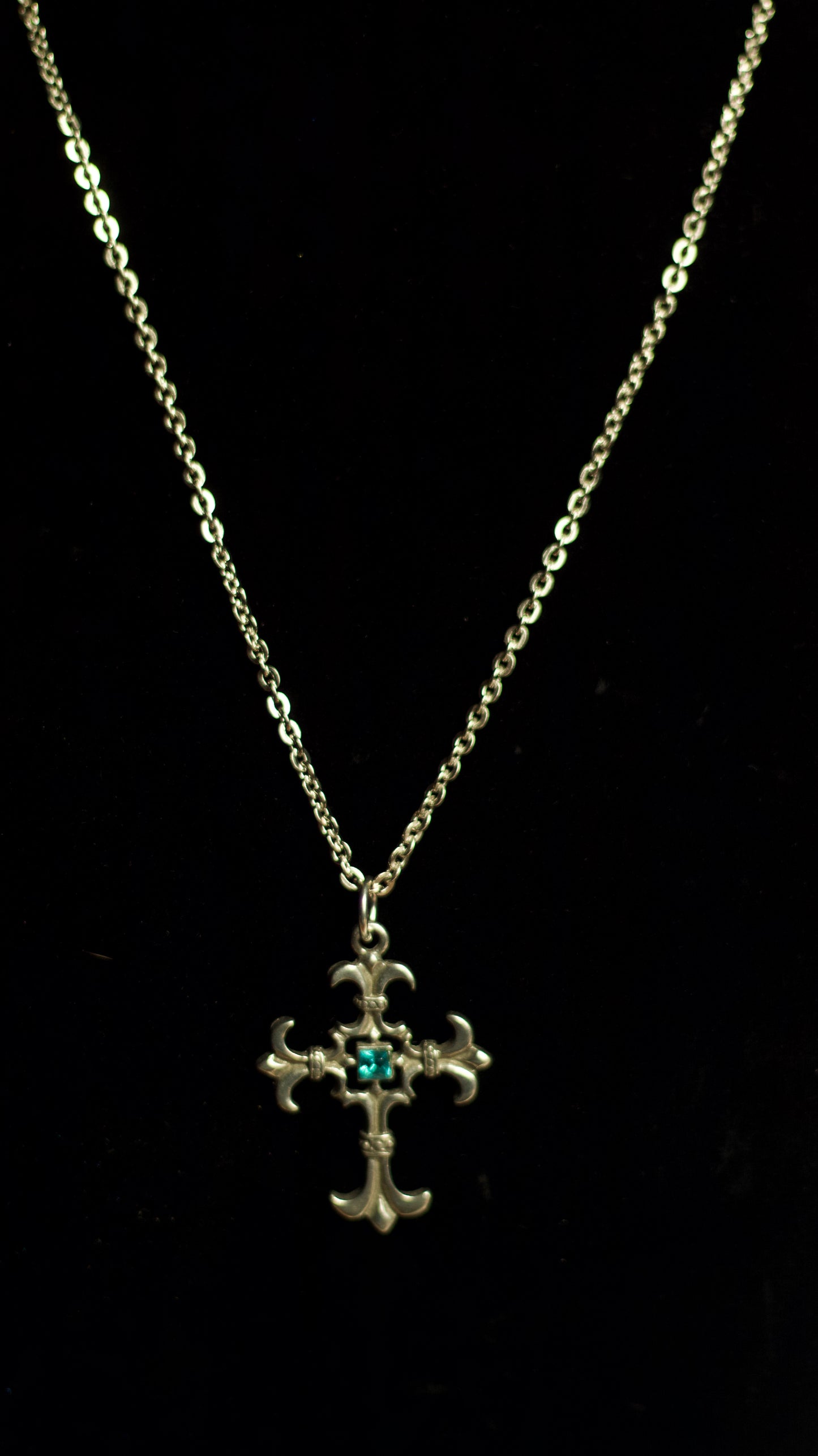 Blue Fluorite Gothic Crucifix Necklace
