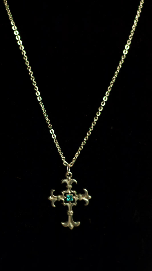 Blue Fluorite Gothic Crucifix Necklace