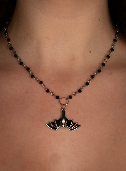Black Bead Bat Necklace