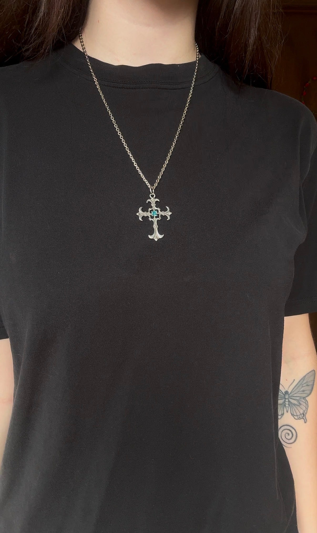 Blue Fluorite Gothic Crucifix Necklace
