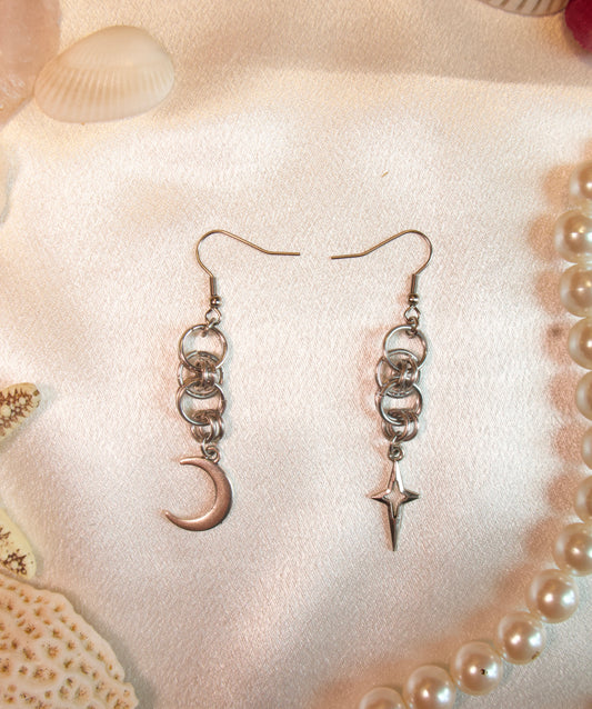 Moon & Stars Chainmail Earrings